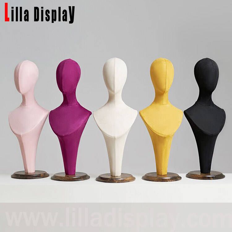 lilladisplay colored velvet female mannequin head form Flavia with wooden base