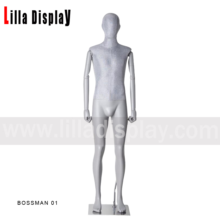 Bein pose Ljósgrár litur karlkyns kjóll myndar mannequin með gráum lit sveigjanlegum örmum Bossman 01