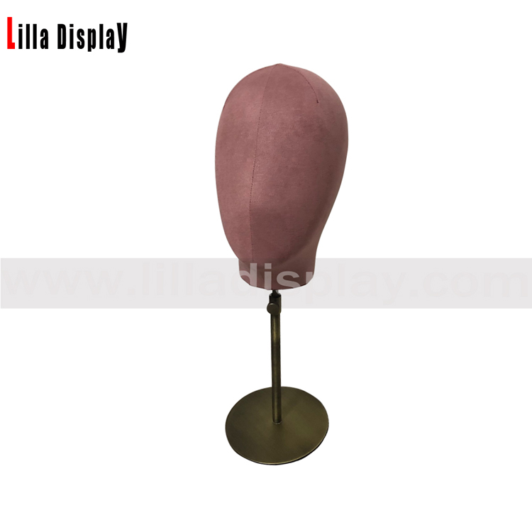 stillanleg hæð brons lit málmur stöð bleikur flauel kvenkyns mannequin höfuð fyrir húfur sýna hárkollur sýna MY-2