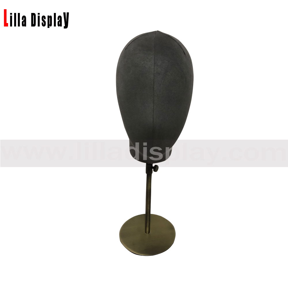 adjustable height bronze color metal base iron grey velvet female mannequin head for hats display wigs display MY-3