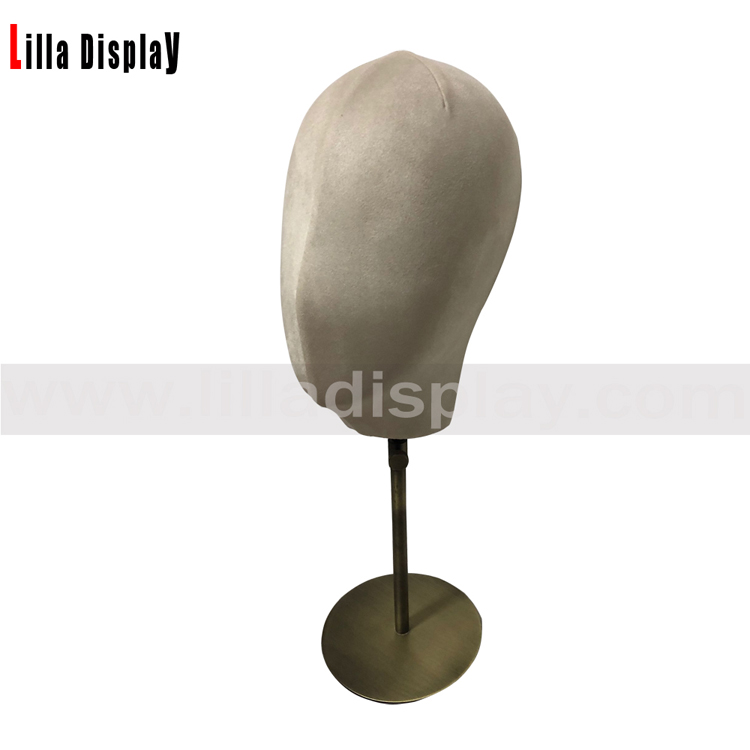 stillanleg hæð bronslit málmgrunnur beinhvítt flauel kvenkyns mannequin höfuð fyrir húfur sýna hárkollur sýna MY-4