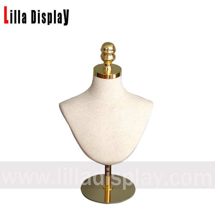lilladisplay stillanleg gull kringlótt náttúruleg línhlíf sýna kvenkyns mannequin bust fyrir skartgripaskjá DBG01
