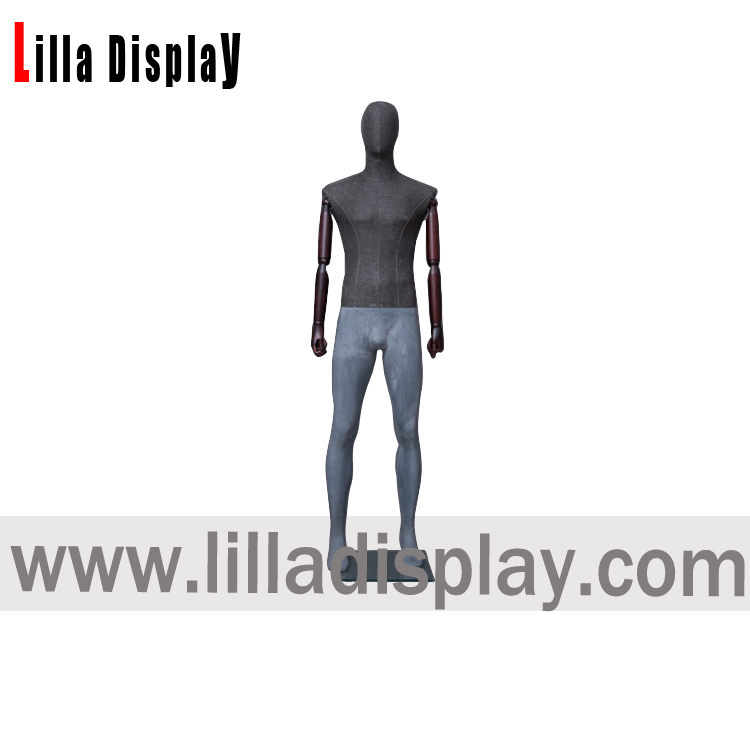 lilladisplay full body tailor gray jersey fabric man form with flexible antique wooden arms HMS01