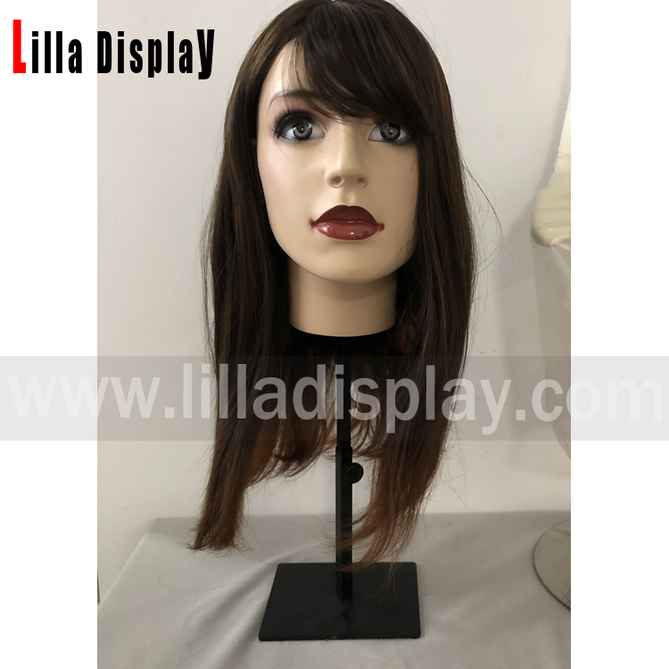 Lilladisplay syntetisk lang mørkebrun kvindelig glat hår paryk til makeup mannequiner