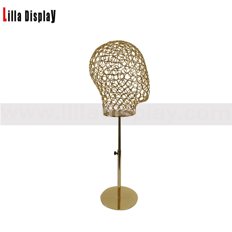 lilladisplay adjustable height gold base gold wire male mannequin head L07