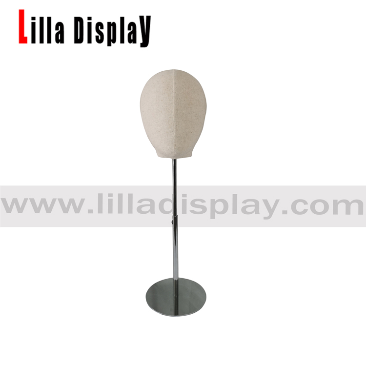 Lilladisplay DISCOUNT natural linen adjustable height silver base egghead female mannequin head form for wig display hats display headband display jijab display SH01