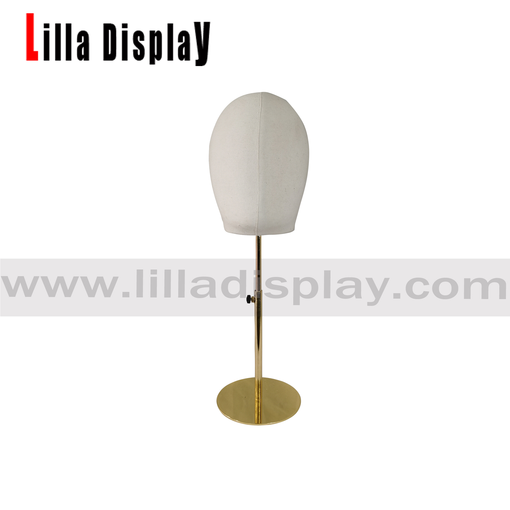 Lilladisplay offwhite lærred guld base mandlig egghead mannequin hoved form MH01