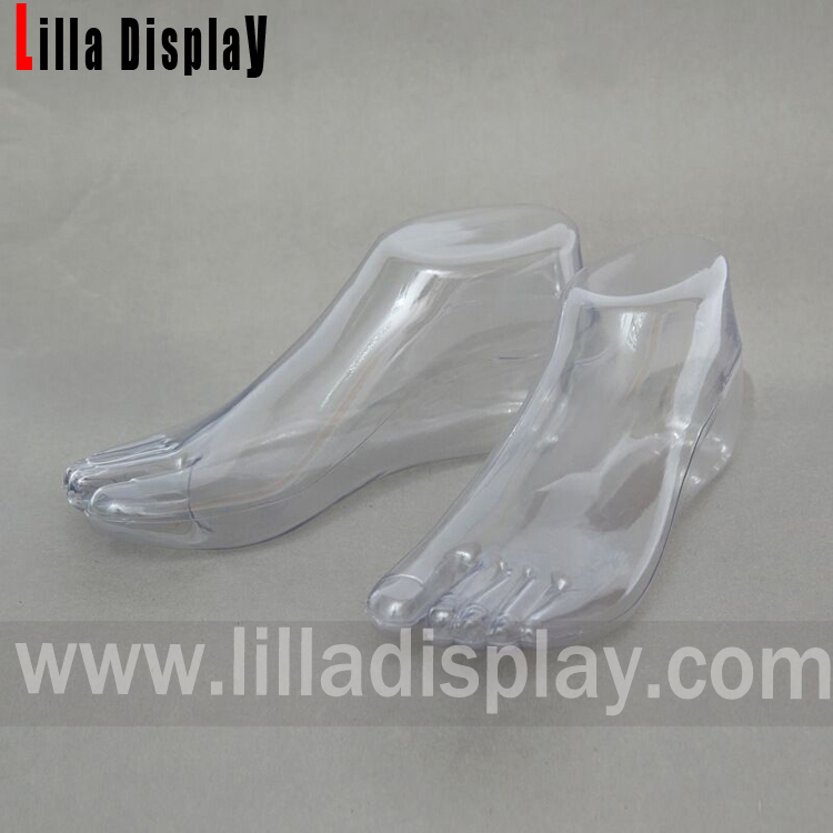 lilladisplay sandali plexi trasparenti realistici in acrilicu cavu, infradito, presentanu u pedi di forma AHF04