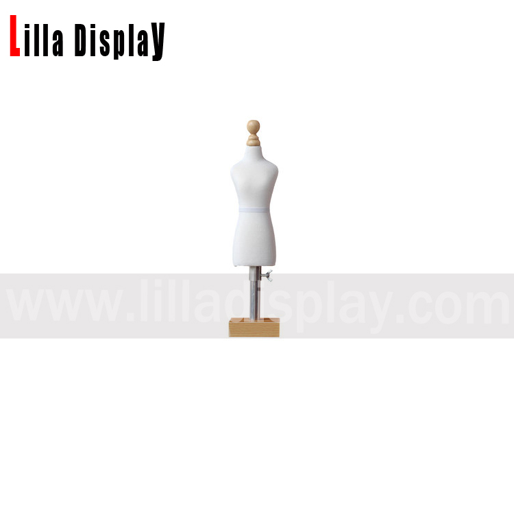 Lilladisplay cheap adjustable height square wooden base white cotton 1/4 scale mini size sewing dress form