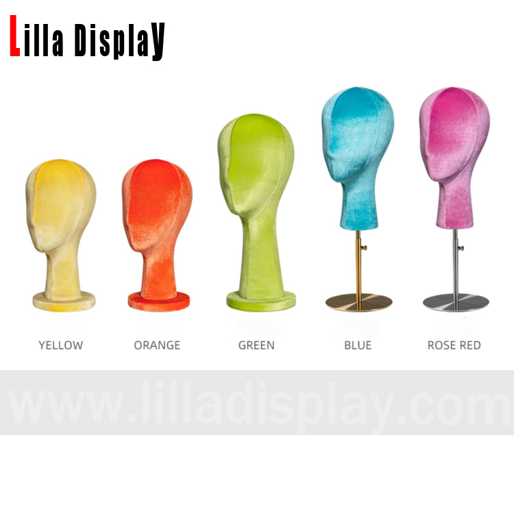 Lilladisplay tête de mannequin de luxe en velours coloré