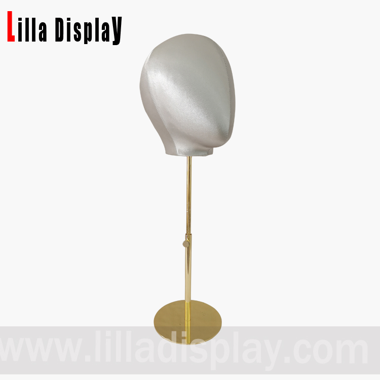lilladisplay base oro regolabile copertura in seta colore grigio testa manichino donna Olga-1