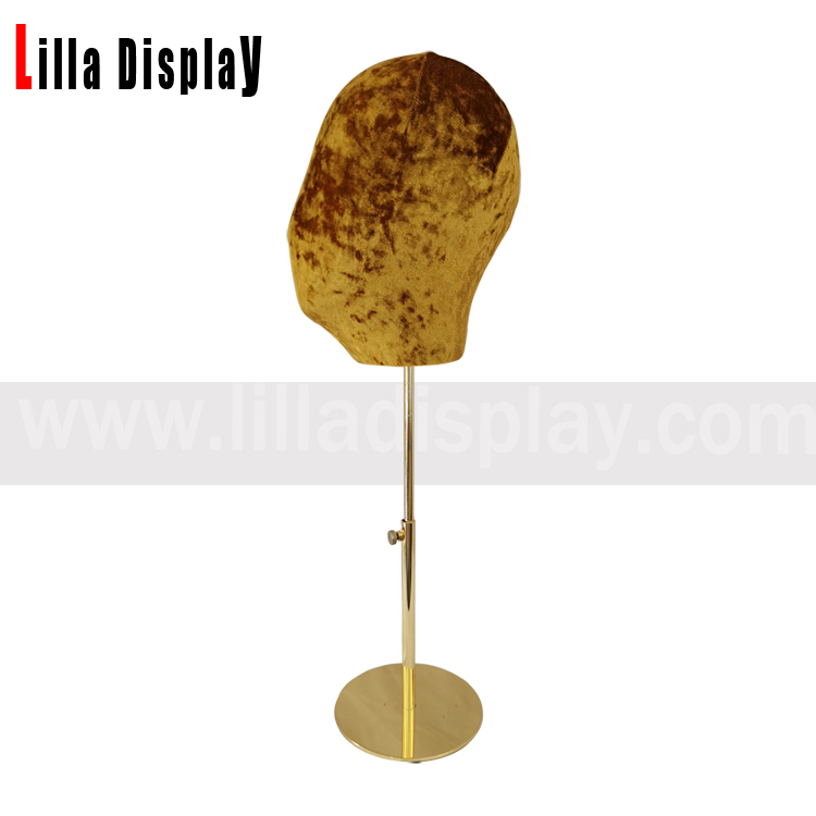 lilladisplay gold velvet adjustable gold base female mannequin head with nose Angelica