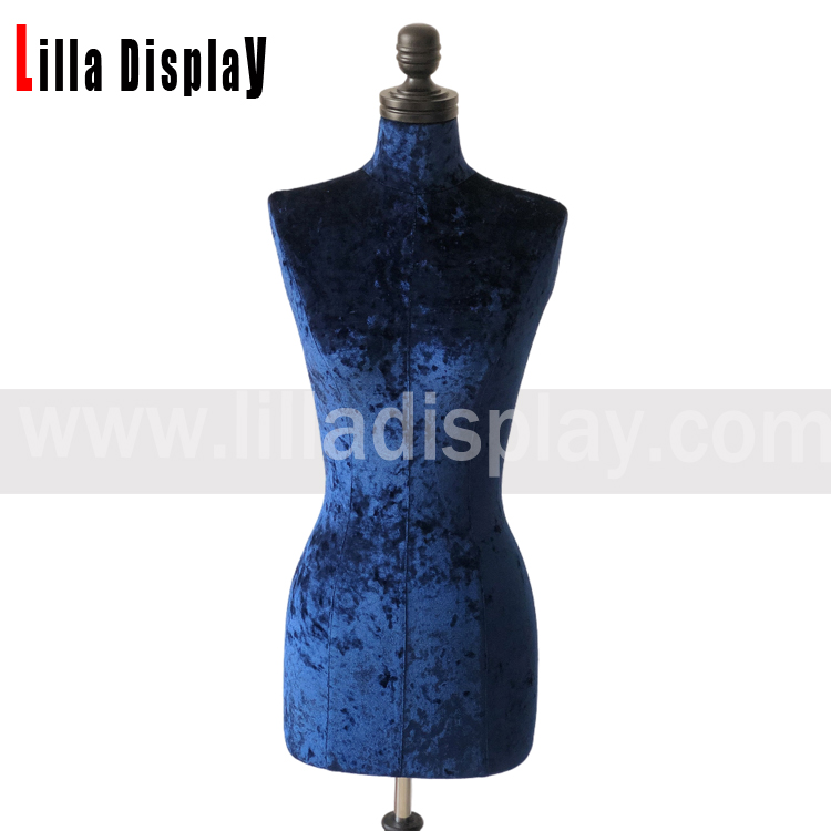 lilladisplay adjustable black tripod base blue velvet female dress form Angie