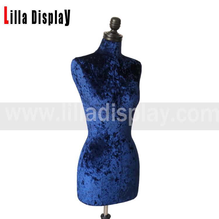 lilladisplay adjustable black tripod base blue velvet female dress form Angie