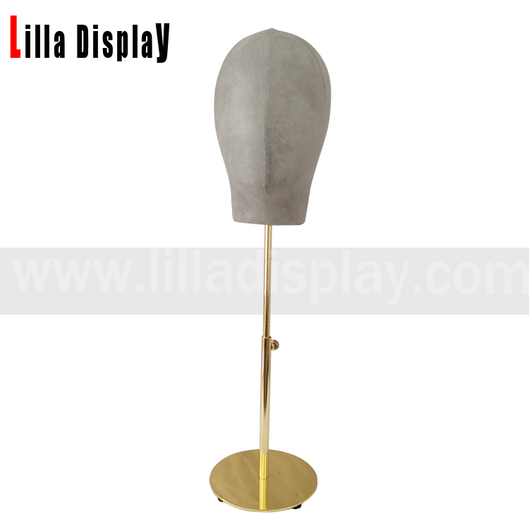 lilladisplay adjustable gold base abstract face velvet gray color female mannequin head SL03