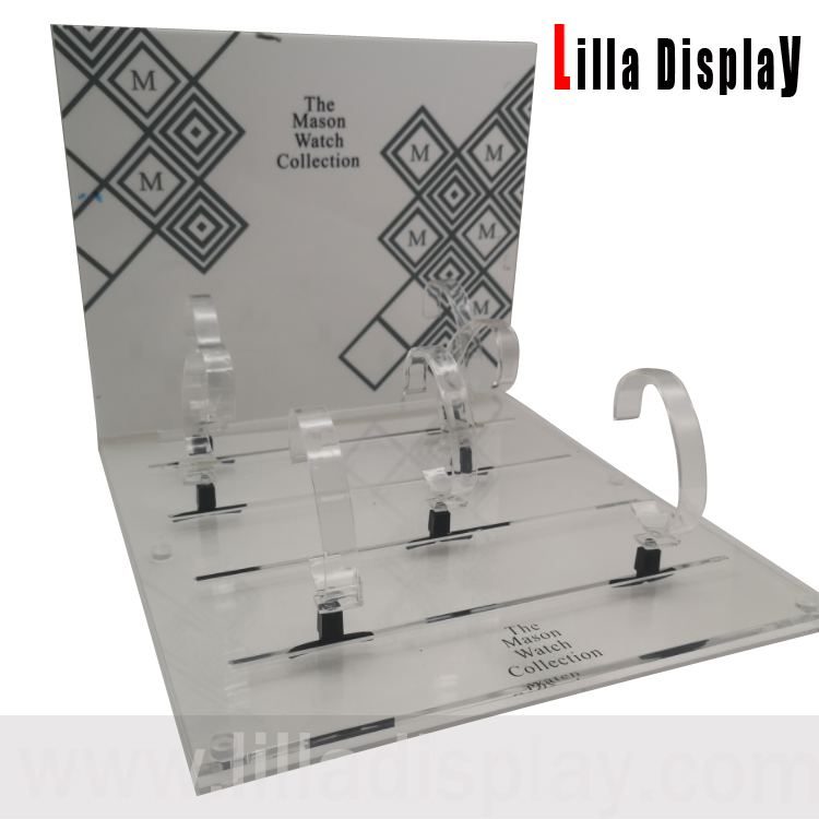 Plexi transparant acryl horloazje display plaat mei 6 horloazje stiet LL-A09