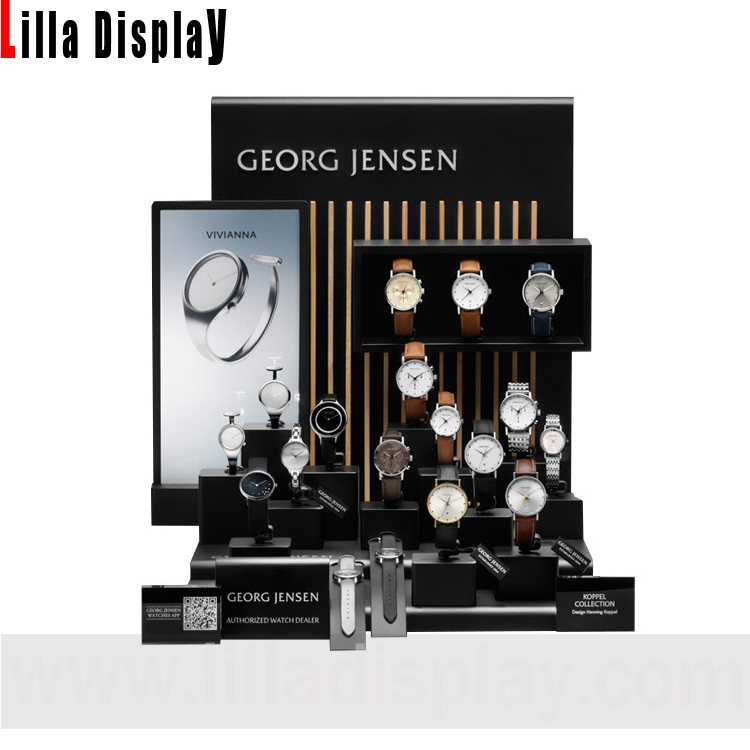 lilladisplay zwarte kleur houten horloges display rekwisieten W04
