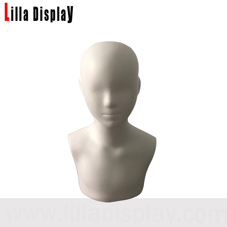 white matte color abstract face child mannequin head with shoulder Alex
