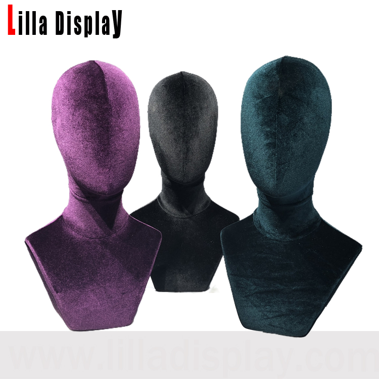 colored velvet male mannequin head with shoulders Tom