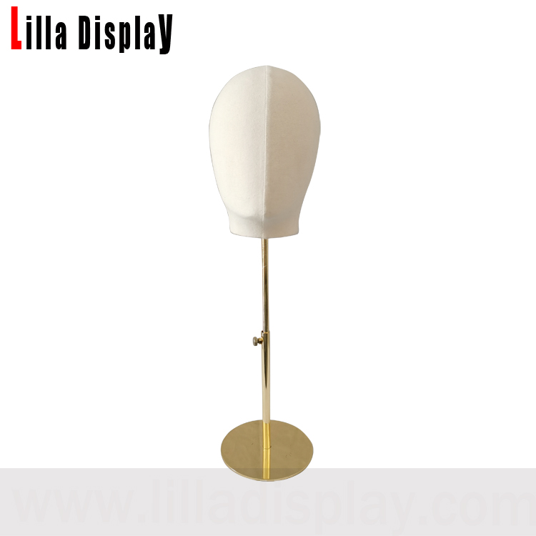 pinnable adjustable gold round base light color natural linen female mannequin head BW-1