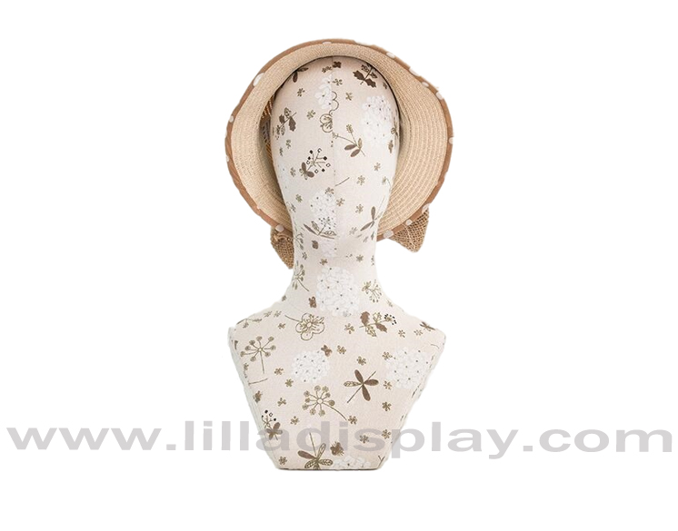 floral printed linen female mannequin head with shoulders Cecilia