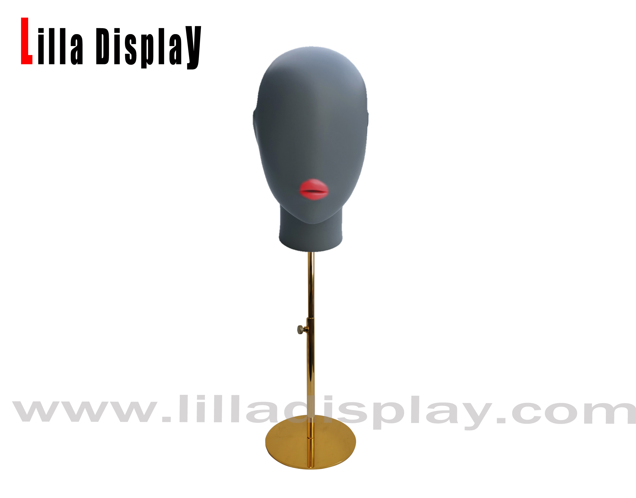 lilladisplay adjustable round gold base sexy seductive female abstract mannequin head with Red lips Cindy