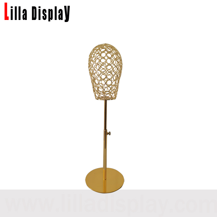 lilladisplay nastavitelná základna zlatý drát kovový batole hlava manekýna