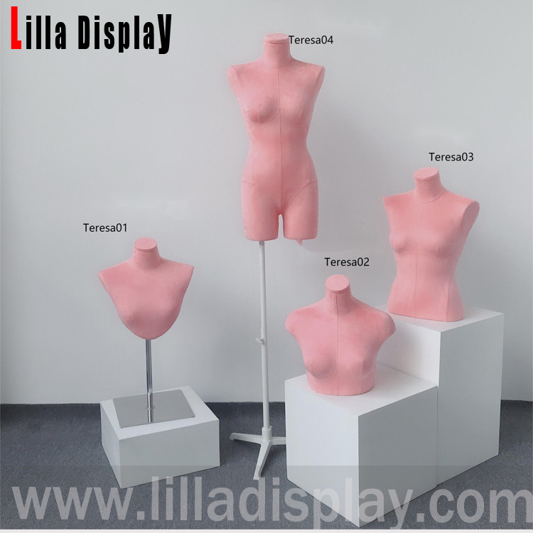 lilladisplay pink velvet female mannequin torso dress form Teresa