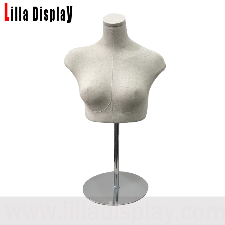 lilladisplay silver round base natural linen female mannquin torso Teresa