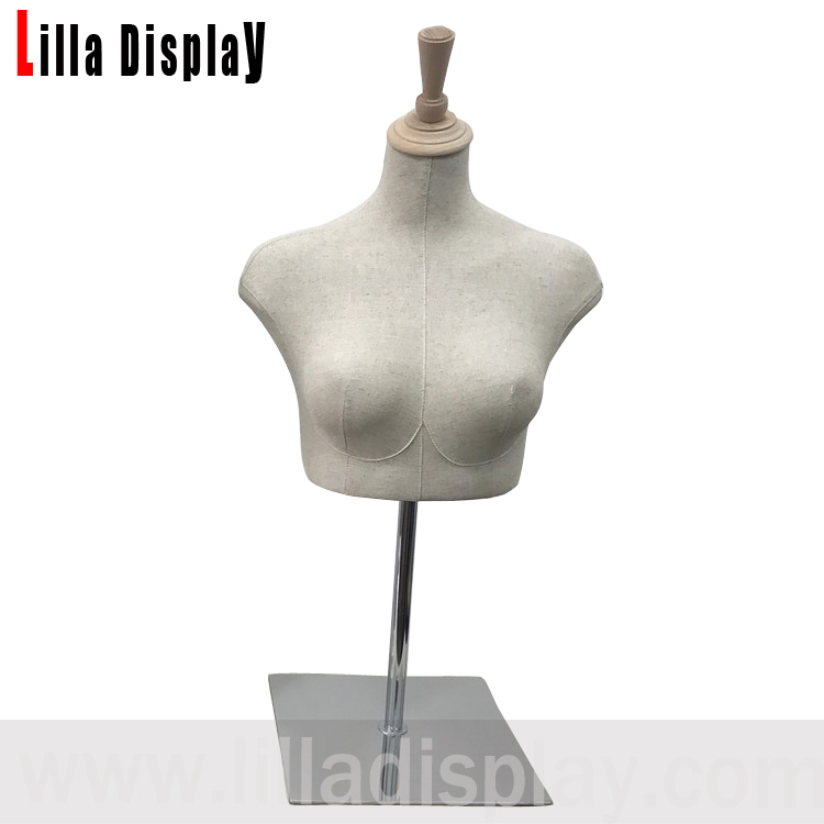 lilladisplay silber quadratische basis naturleinen weiblicher mannquin torso Teresa