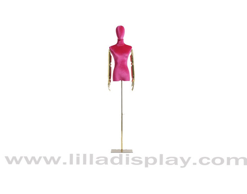 articulated golden arms adjustable gold base pink velvet dress form Maria