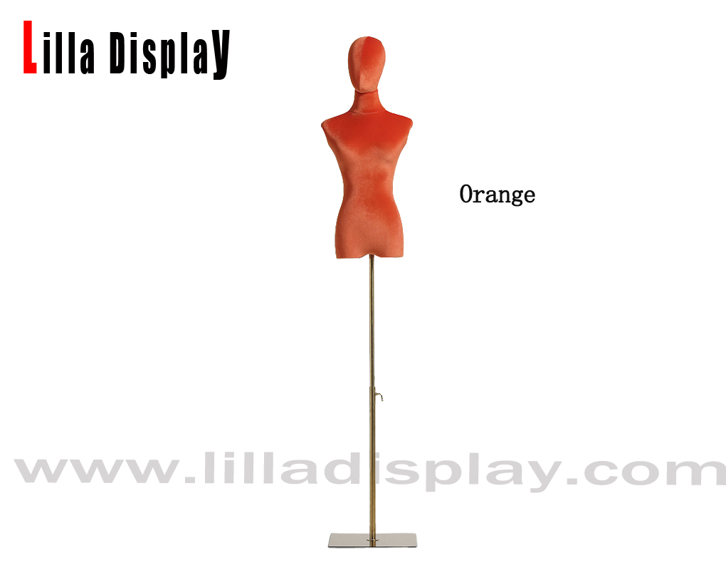 lilladisplay Oranje fluwelen froulike jurk foarm Sabina