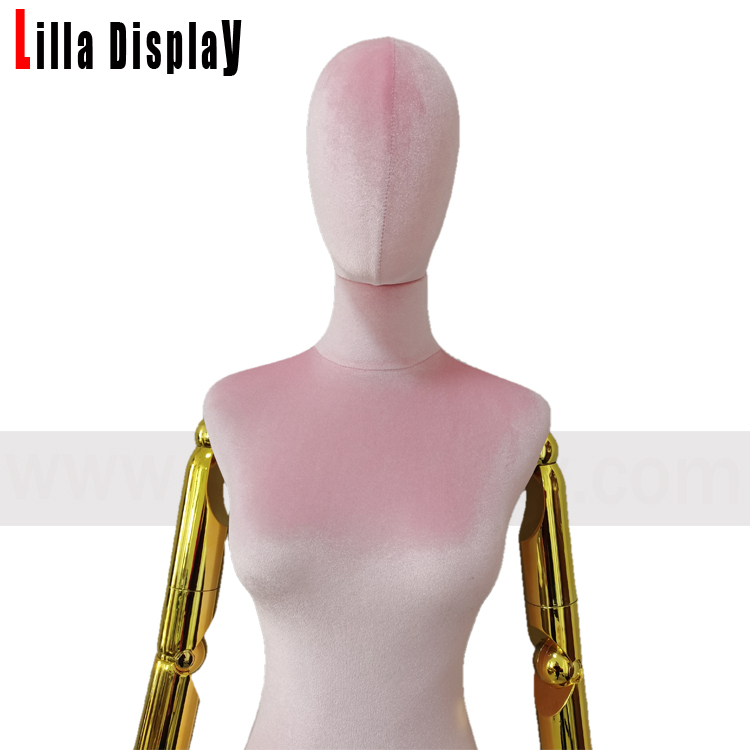 lilladisplay ajustável base de ouro braços de ouro rosa claro veludo vestido feminino forma Maria com tamanho S
