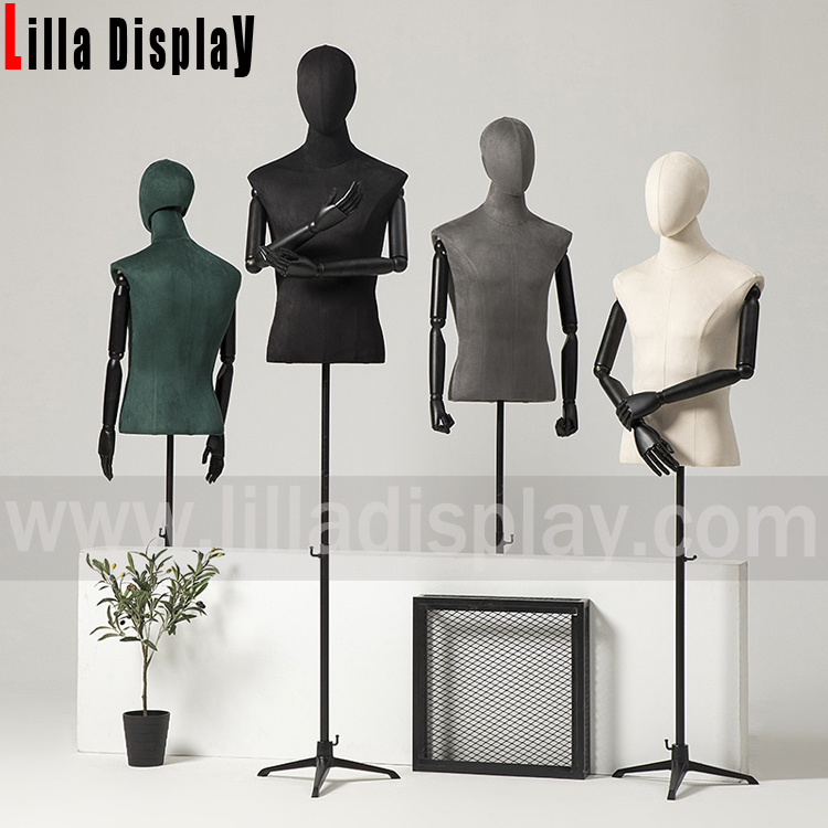 Lilladisplay adjustable black tripod base 12 colors choice suede velvet male dress forms Albert