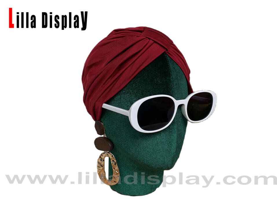 Blå farve fløjl kvinde mannequin lucy til Turban display solbriller display øreringe display
