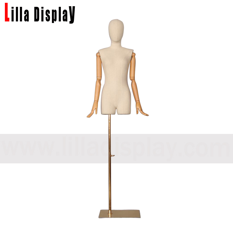 lilladisplay verstellbare goldene quadratische Basis Naturleinen weibliche Kleiderform mit Beinen Chloe