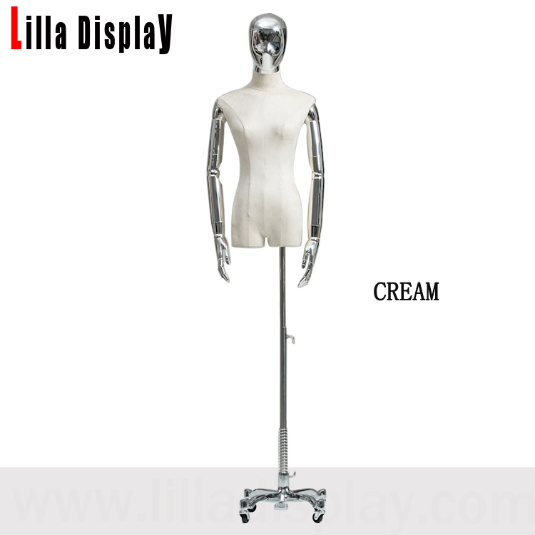 lilladisplay 3 colors choice luxury suede velvet silver egghead silver articulated arms female dress form Selina