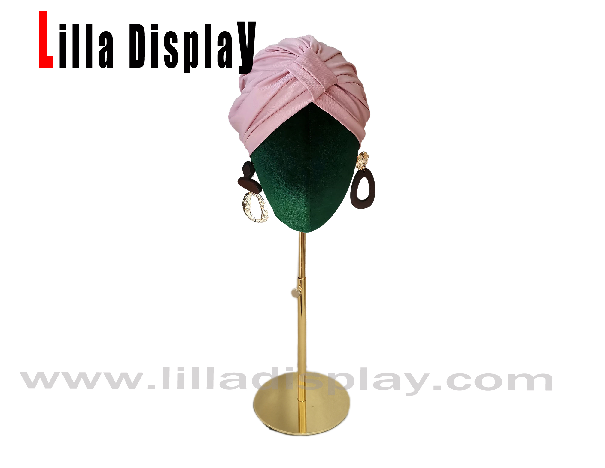 Turban-Display verstellbarer weiblicher Schaufensterpuppenkopf Lucy mit Goldbasis