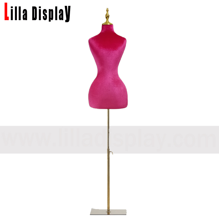 Sytě růžová Nastavitelný zlatý základ 58cm vosí pas velké boky sametové ženské šaty od Victorie