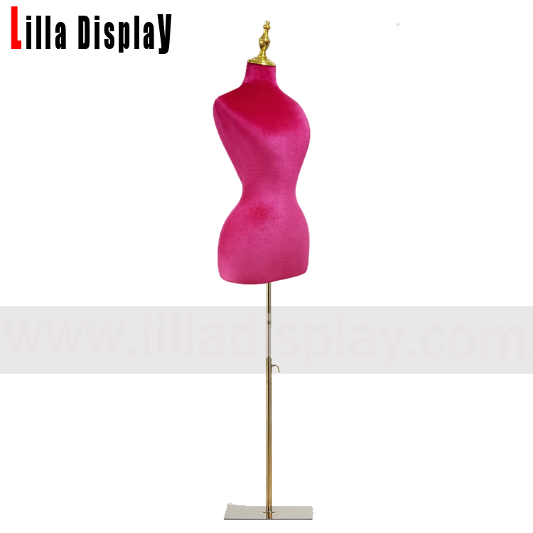 Rosa quente base dourada ajustável 58 cm cintura de vespa quadris grandes vestido feminino de veludo forma victoria