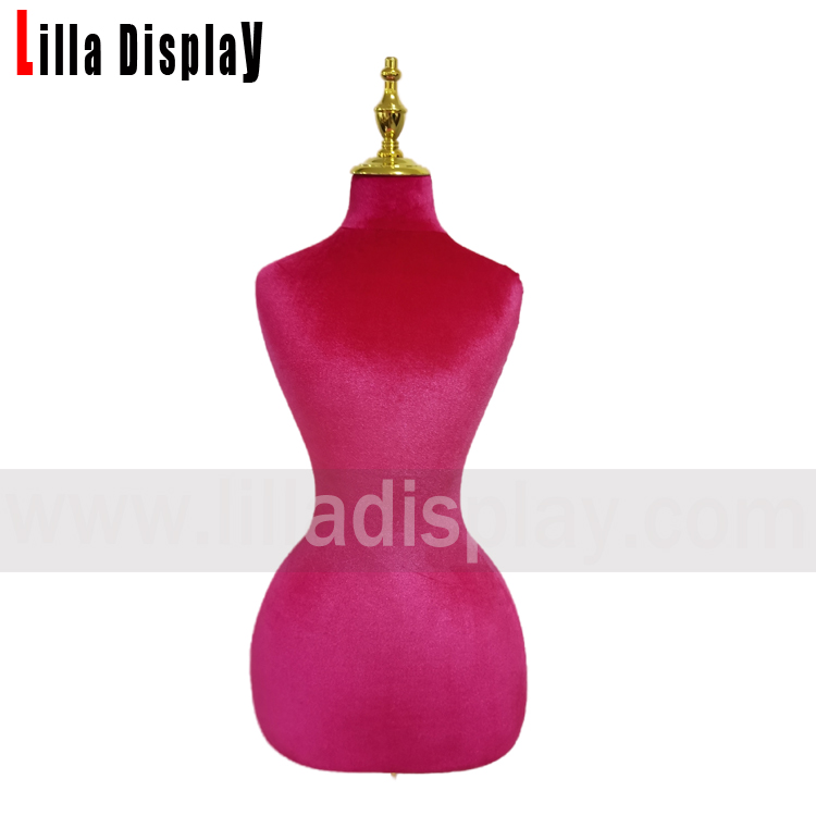 Hot pink Justerbar guld base 58 cm hvepsetalje store hofter fløjl kvindekjole fra Victoria