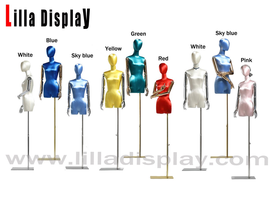 kişiselleştirilmiş 9 colors adjustable gold base gold arms silk female dress form JoJo