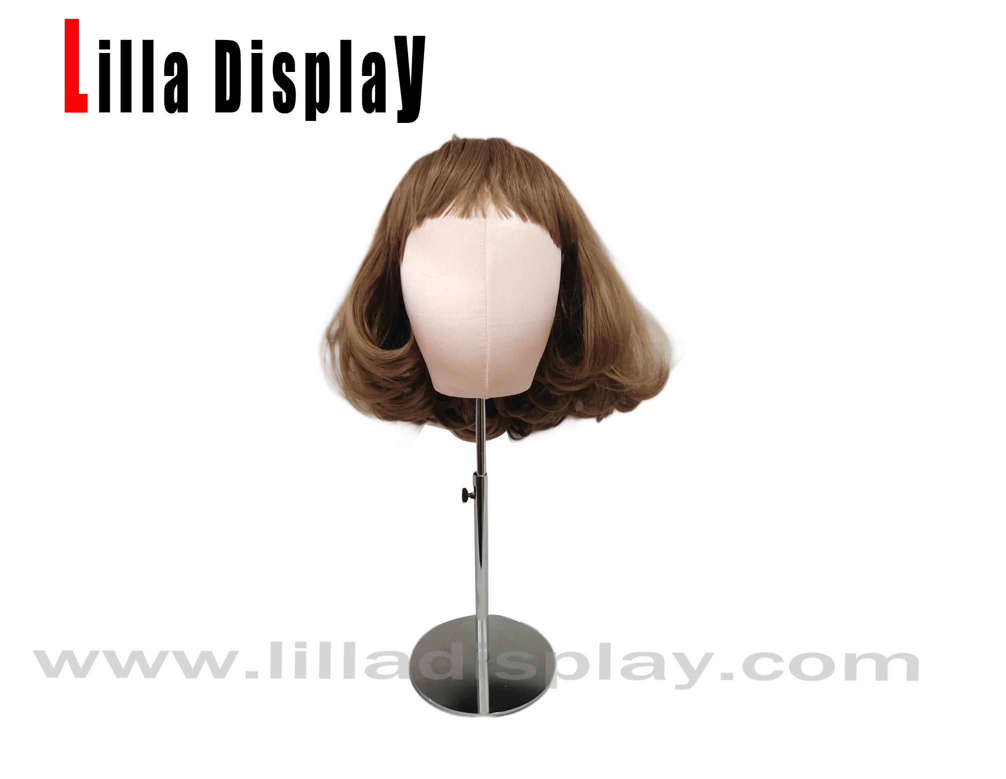 Pink Color Adjustable Gold Base Silk Mannequin Head for Short Blond BoBo Wig