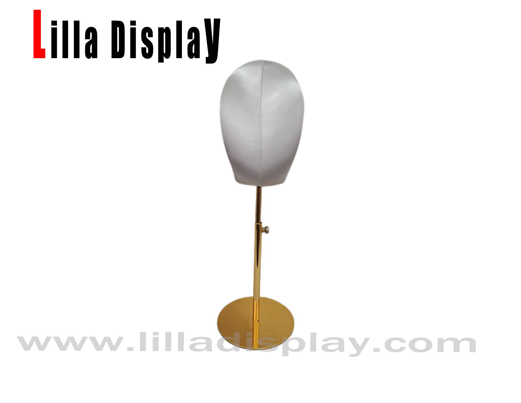 Silver Gray Color Silk Adjustable Gold Base Female Mannequin Head Amelia