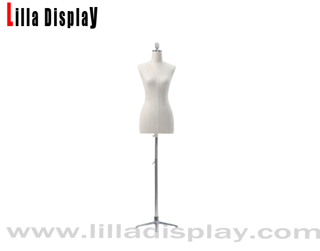 White Linen Adjustable Silver Tripod Base Linen Female Mannequin Dress Form Ada