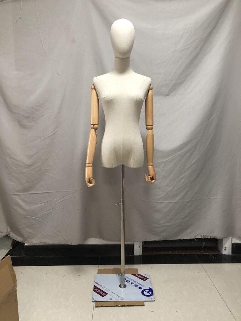 Economy Adjustable Base Natural Linen Female Mannequin Dress Form Mona