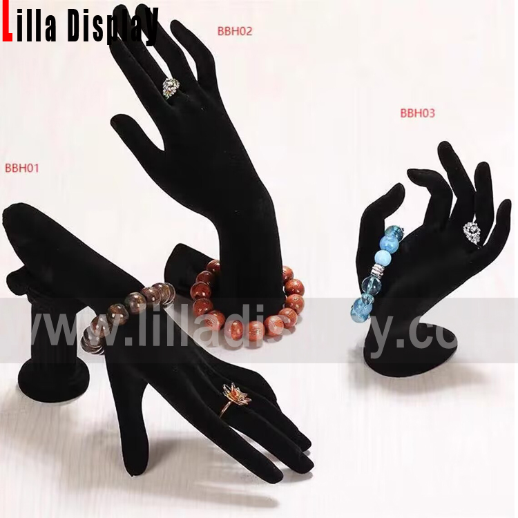 Armbånd Display Ringer Display belagt svart fløyel kvinnelig display mannequin hånd BBH
