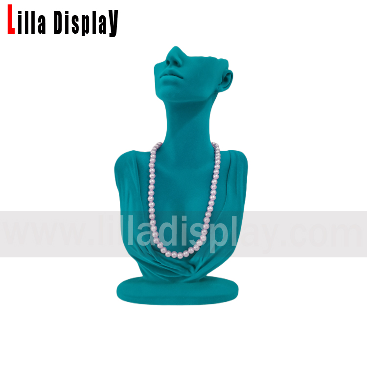 33cm Höjd Blå sammetsbelagda kvinnlig skyltdocka Byst Smycken Display Halsband Display Örhängen Display Stand Sky
