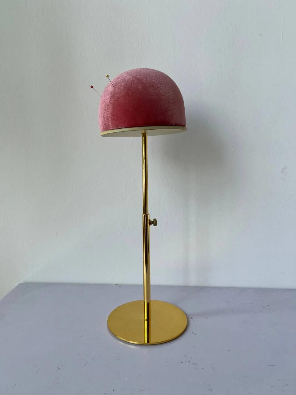 Adjustable Gold Base Pinnable Sewing Dusty Red Velvet Mannequin Head Half Ball Hannah