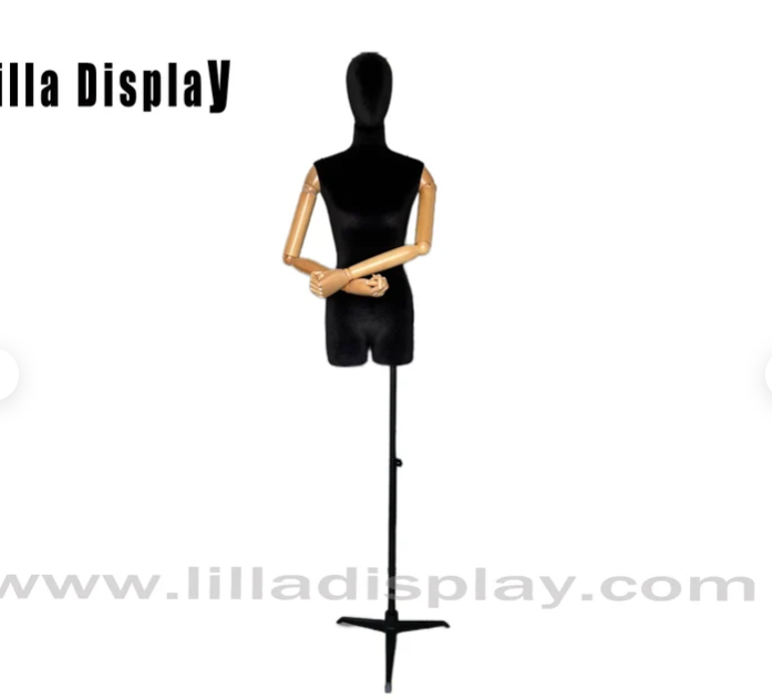 Hanging Wooden Arms Black Velvet Female Mannequin Dress Form Helga